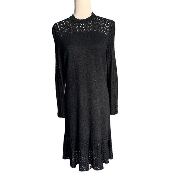 Vintage Antonella Preve Black Metallic Crochet Knit Midi Dress | Size S - Picture 1 of 9